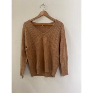 J Crew Sweater Size Small Brown 100% Cashmere Cable Knit V Neck Pullover Preppy